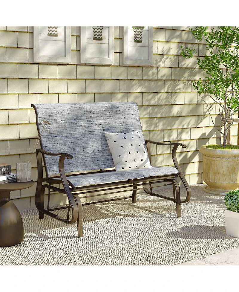 Outsunny 2-Person Outdoor Glider Bench，Patio Glider Loveseat Chair with Powder Coated Steel Frame，2 Seats Porch Rocking Glider for Backy
