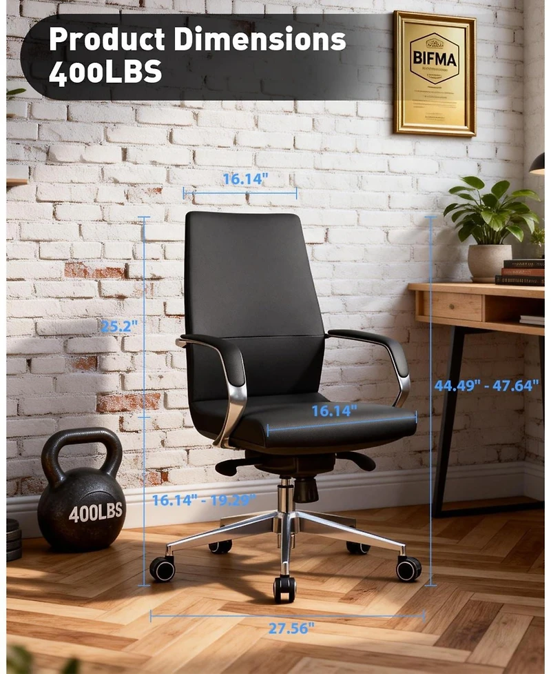 logicfox Leather Executive Office Chair with Silicone Leather, Reclining with Tilt Lock