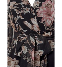 Lascana Women's Floral Print Long Sleeve Wrap Surplice-Neck Short Dress