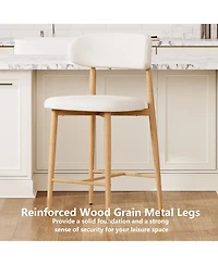 Maison Boucle Mid-Century Modern Counter Height Bar Stools Set of 4, Linen Upholstered, Natural Finish Leg Frame, Kitchen Island Seating, 26" Seat H