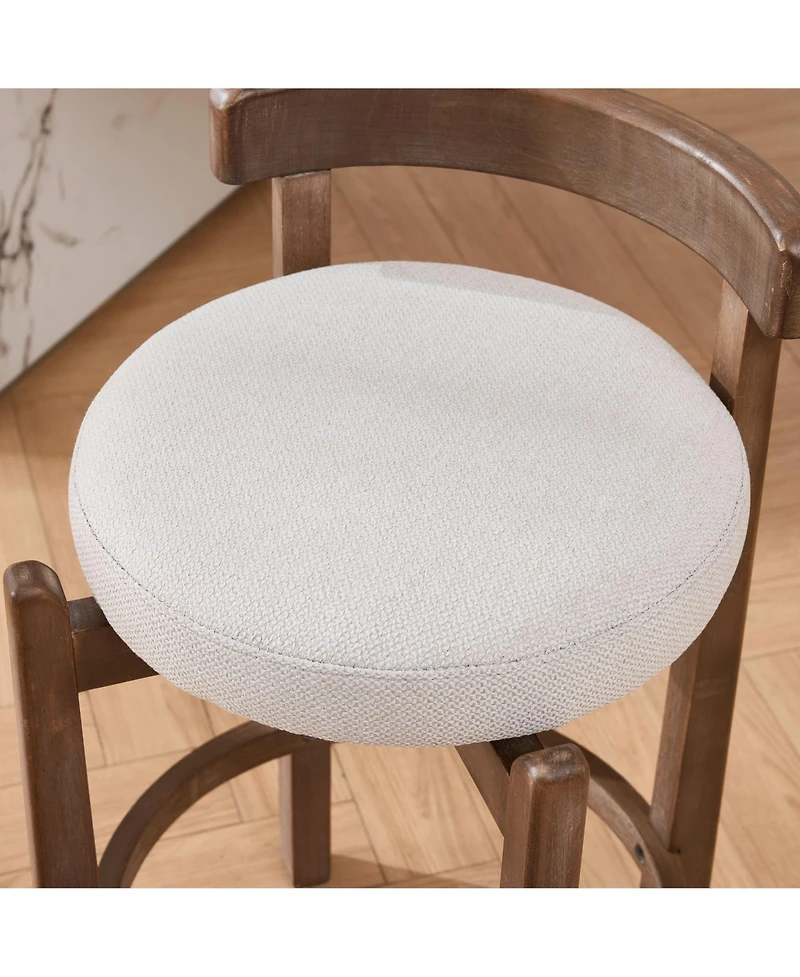 Maison Boucle Swivel Counter Height Bar Stools Set of 2, Linen Upholstered, Mid-Century Modern Stool with Back, Footrest, 26" Seat