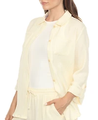 White Mark Women's Gauze Button-Front Shirt Shorts Set