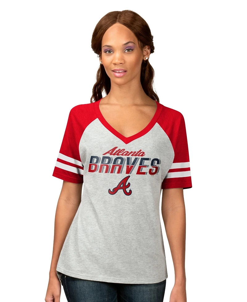 G-iii 4Her by Carl Banks Women's Heather Gray Atlanta Braves Goal Line Raglan V-Neck T-Shirt