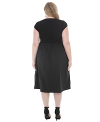 White Mark Plus Ultrasoft Cotton Knit to Woven Midi Dress