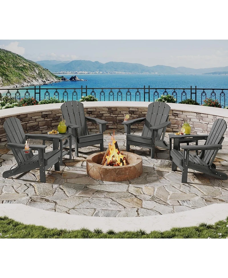 gaomon All-Weather Hdpe Outdoor Folding Adirondack Chair Set of 4 with 2 Side Table for patios, Decks, Gardens