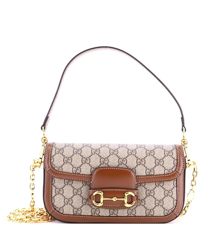 Pre-Owned Gucci East West Horsebit 1955 Shoulder Bag Gg Coated Canvas with Leather