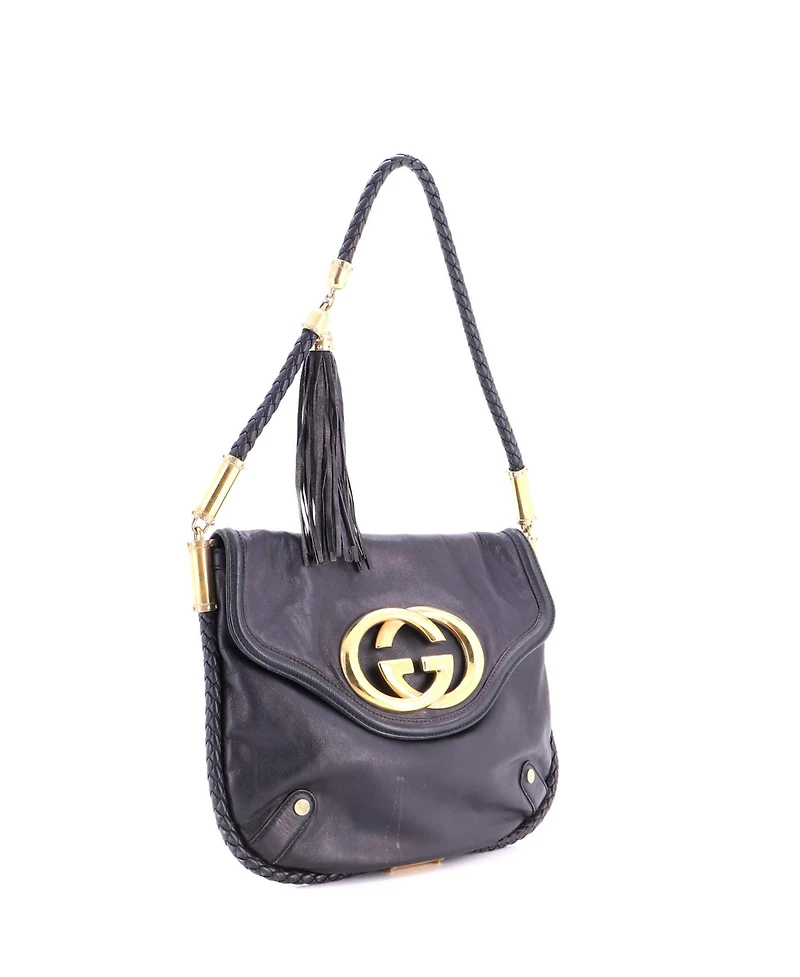 Pre-Owned Gucci Medium Britt Tassel Flap Bag Leather