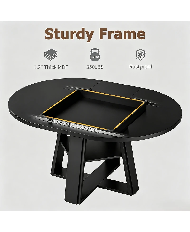 homfan Extendable Round Dining Table, 43.3" to 59.06"