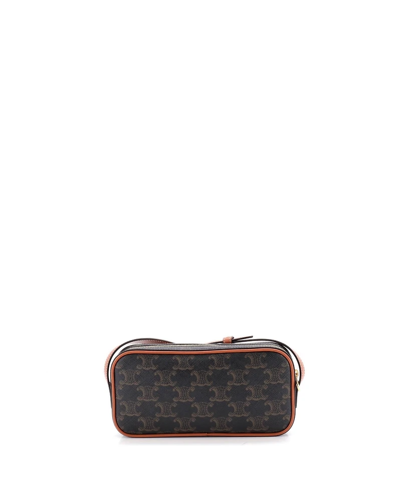 Pre-Owned Celine Small Cuir Triomphe Camera Shoulder Bag Embroidered Triomphe Coated Canvas with Leather