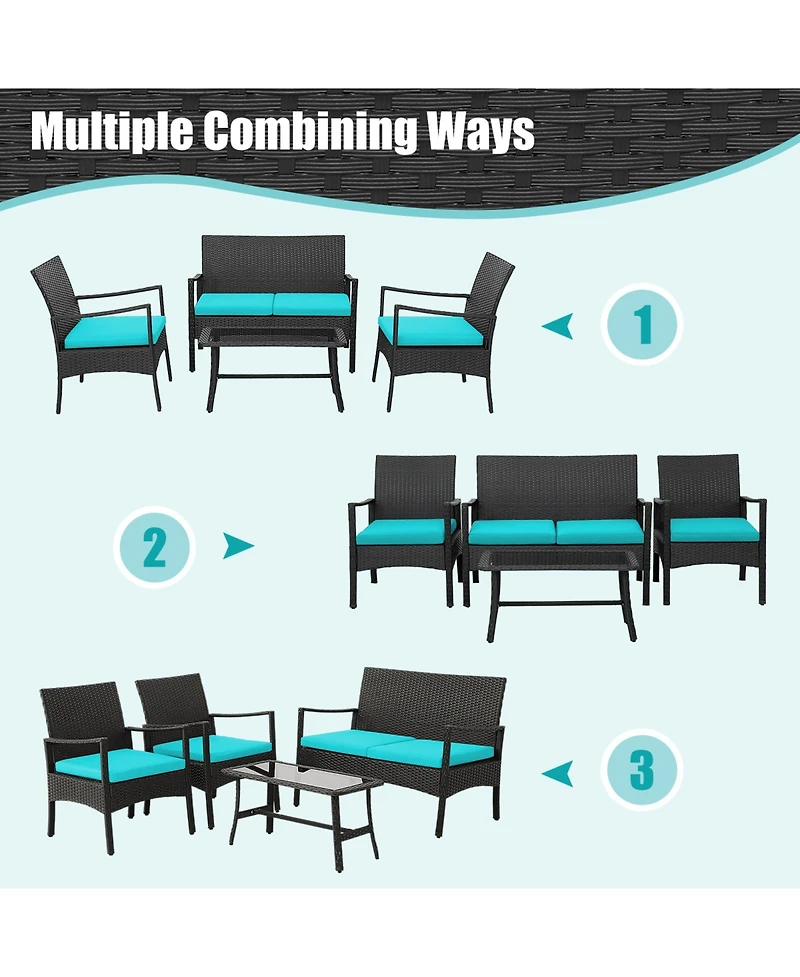 Costway 8Piece Patio Wicker Furniture Set Cushioned Chairs and Loveseat with Coffee Table Garden
