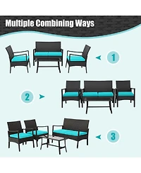 Costway 8Piece Patio Wicker Furniture Set Cushioned Chairs and Loveseat with Coffee Table Garden