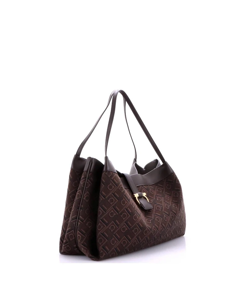 Pre-Owned Salvatore Ferragamo Medium Gancini Shoulder Tote Bag Gancini Jacquard