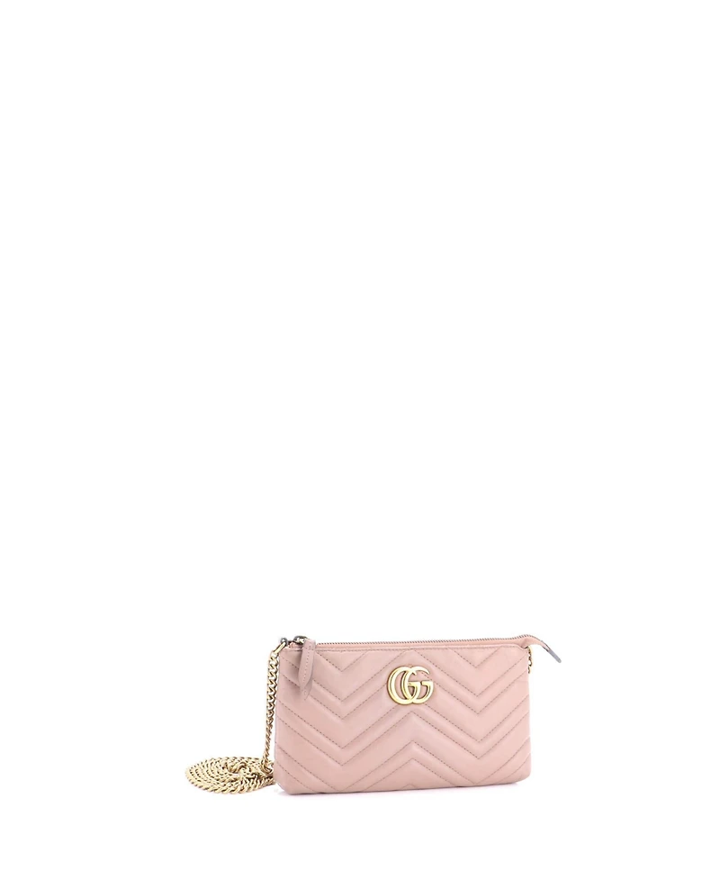 Pre-Owned Gucci Mini Gg Marmont Chain Shoulder Bag Matelasse Leather
