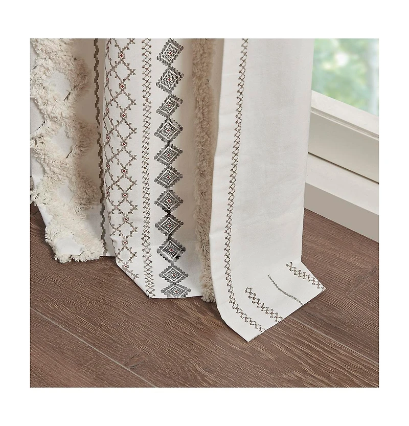Avobird Cotton Printed Curtain Panel with Chenille Stripe and Lining 50x84