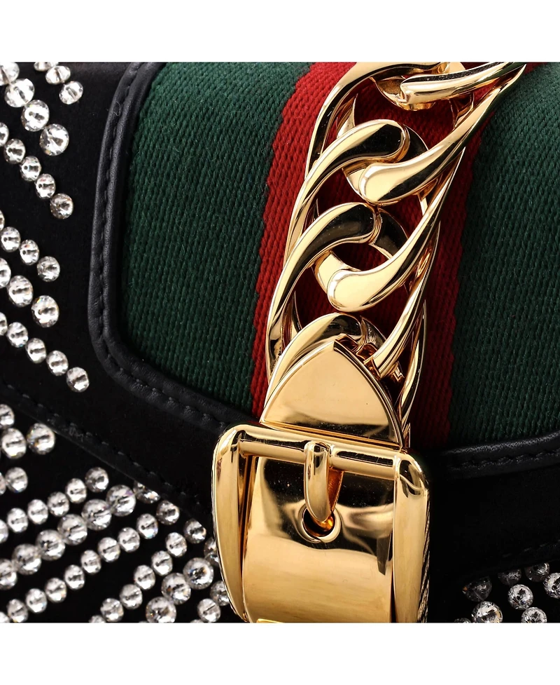Pre-Owned Gucci Mini Sylvie Top Handle Bag Crystal Embellished Satin