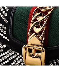 Pre-Owned Gucci Mini Sylvie Top Handle Bag Crystal Embellished Satin
