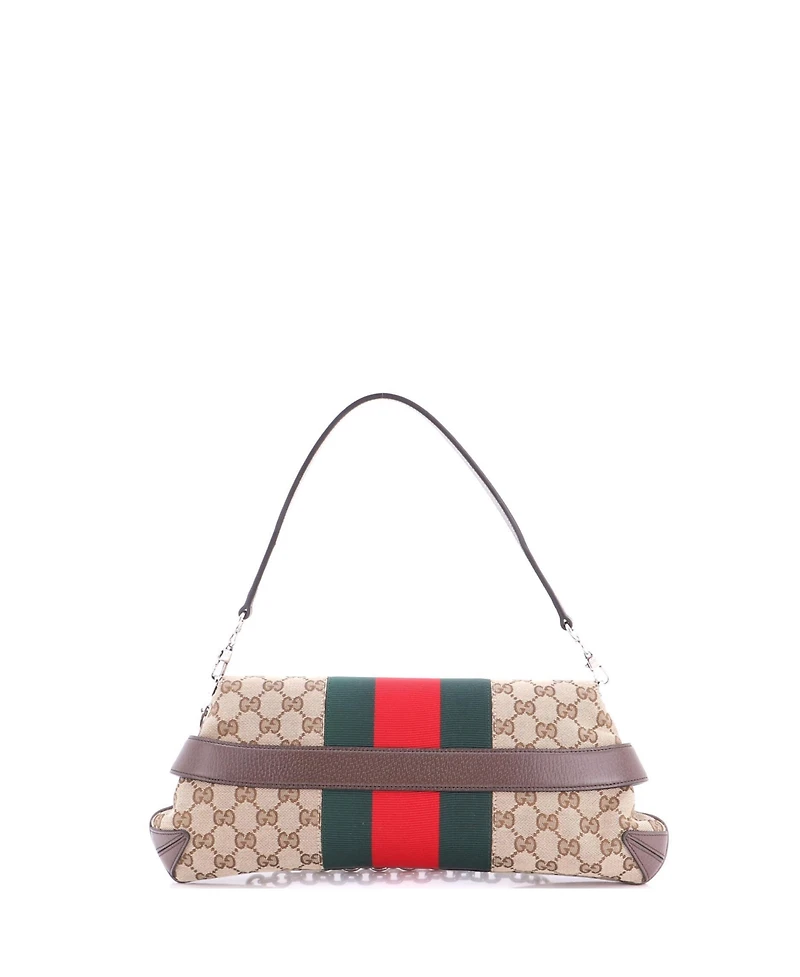 Pre-Owned Gucci Medium Horsebit Nm Web Chain Clutch Gg Canvas