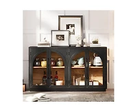 sumyeg 4-Door Large Storage Cabinet with Glass Doors, Arched Cabinet with Adjustable Shelves