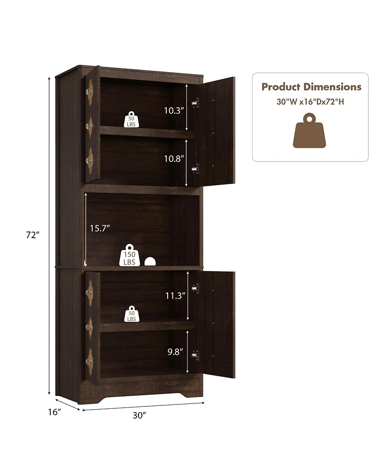 homfan Pantry Cabinet with Carved Door, 72" Tall Kitchen Hutch Storage Countertop for Microwave,Freestanding Wooden Cupboard
