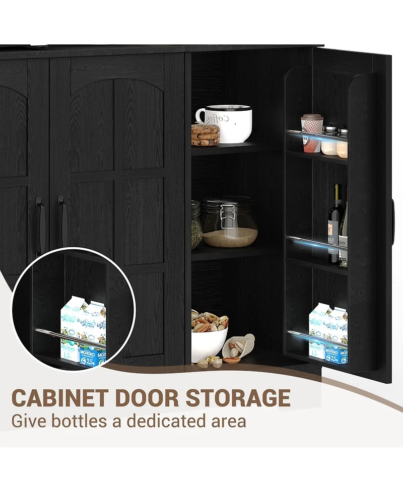homfan Tall Kitchen Pantry Cabinet with Hutch, 71'' Storage, Glass Doors, Built-in Charging Station, Dining Room Wine Rack and Cupboard