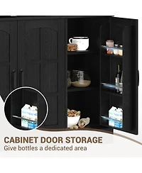 homfan Tall Kitchen Pantry Cabinet with Hutch, 71'' Storage, Glass Doors, Built-in Charging Station, Dining Room Wine Rack and Cupboard
