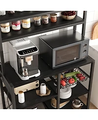 homfan 6-Tier Childs Storage Bookshelf with Power Outlet - Spacious Bookcase and Cabinet Microwave Stand, Coffee Bar, Industrial Organizer