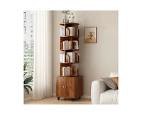sumyeg 360 Degree Rotating Display Cabinet 5 Tier Corner Bookshelf with Drawer