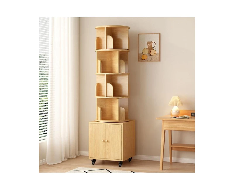 sumyeg 360 Degree Rotating Display Cabinet 5 Tier Corner Bookshelf with Drawer
