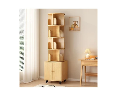 sumyeg 360 Degree Rotating Display Cabinet 5 Tier Corner Bookshelf with Drawer