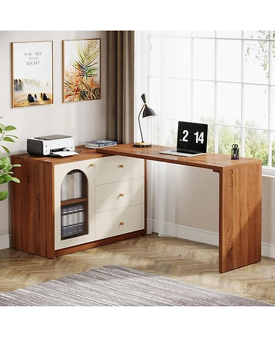 Tribesigns L Shaped Computer Desk with Drawers, Modern Corner Home Office Reversible Storage Cabinet, Long Study Writing Workstation