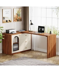 Tribesigns L Shaped Computer Desk with Drawers, Modern Corner Home Office Reversible Storage Cabinet, Long Study Writing Workstation
