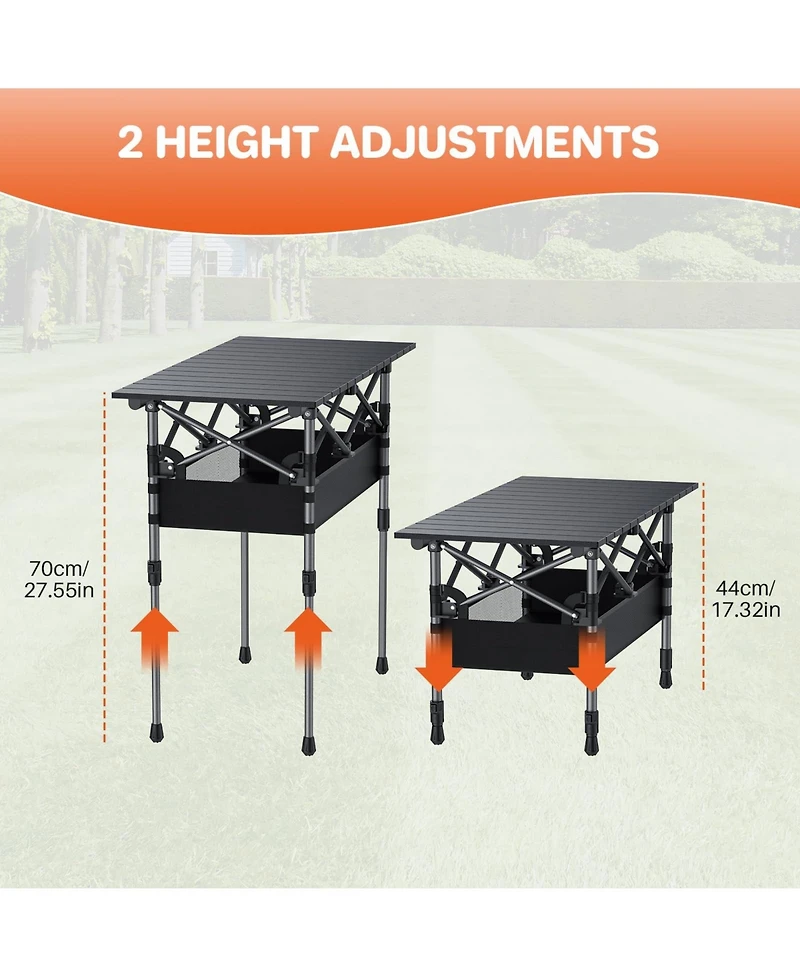 Piscifun Folding Camping Table Aluminum Portable Picnic Adjustable Height Outdoor Beach Bbq