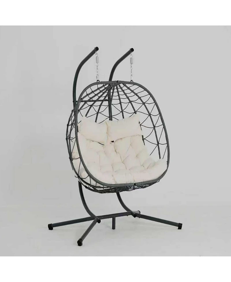 Yiortwo 2 Person Outdoor Hanging Lounge Chair with Stand and Cushions