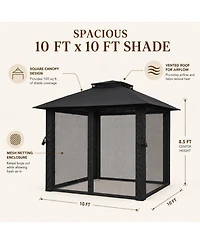 gaomon 10x10 Outdoor Gazebo with Mesh Netting – Metal Frame Patio Canopy, Eave Shelter for Garden and Patio, No Sidewalls
