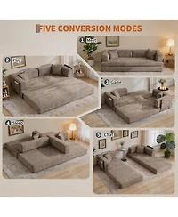 gaomon 79 Inch Corduroy Floor Sofa with 4 Pillows and 2 Cup Holders, Armless Deep Seat Design, Perfect for Living Rooms, Apartments and Small Spaces