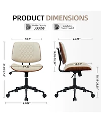 homfan Armless Swivel Office Chair with 4-Level Backrest, Adjustable Height, Pu Leather
