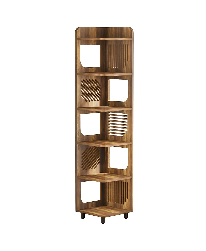 Tribesigns 6-Tier Tall Corner Shelf, 71-Inch Rustic Narrow Bookshelf Bookcase with Square Rack