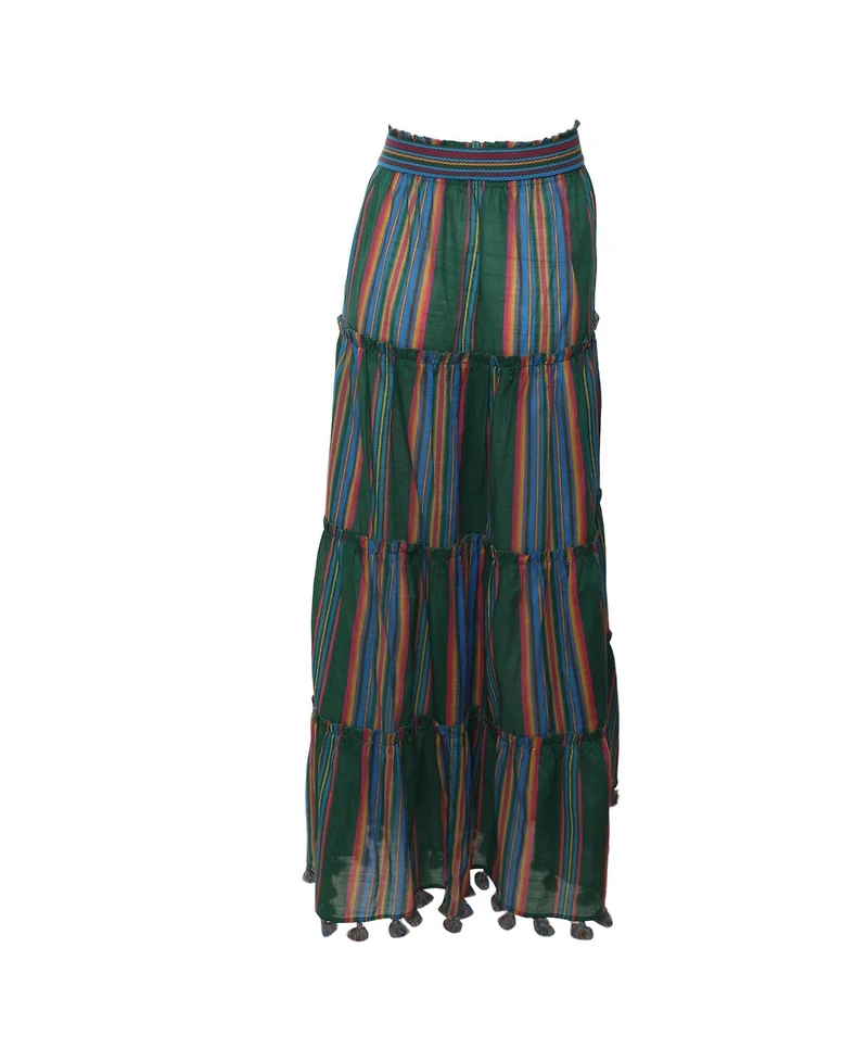 Pre-Owned Zimmermann Women's Stripe Cotton Ruffled Maxi Skirt