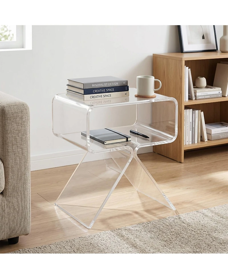 homfan One-Piece Molded Clear Acrylic Side Table with Storage Compartment, 15.35" x 11.81"