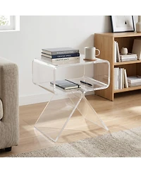 homfan One-Piece Molded Clear Acrylic Side Table with Storage Compartment, 15.35" x 11.81"