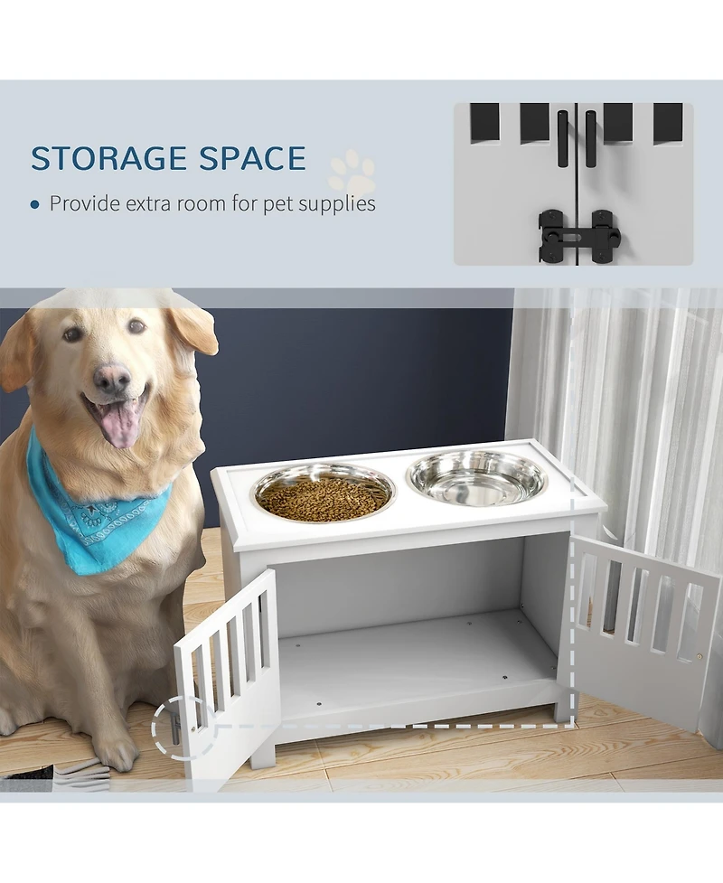 Ruie Dog Food Storage Cabinet Elevated Feeding Station with 2 Steel Bowls