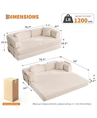 homfan 5-in-1 Convertible Sofa Bed,Oversized Sleeper Corduroy Futon, Multi-Functional Lounge,78.8'' Folding Modular Couch with Fixed Frame and Pillows