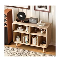homfan 39.5-Inch Record Player Stand with Vinyl Storage and Charging Station, Holds 350 Albums