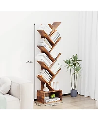 homfan 8 Tier Tree Bookshelf, Free Standing Tree Bookcase with Drawer, Utility Book Organizer Shelves for Home Office, Living Room, Bedroom