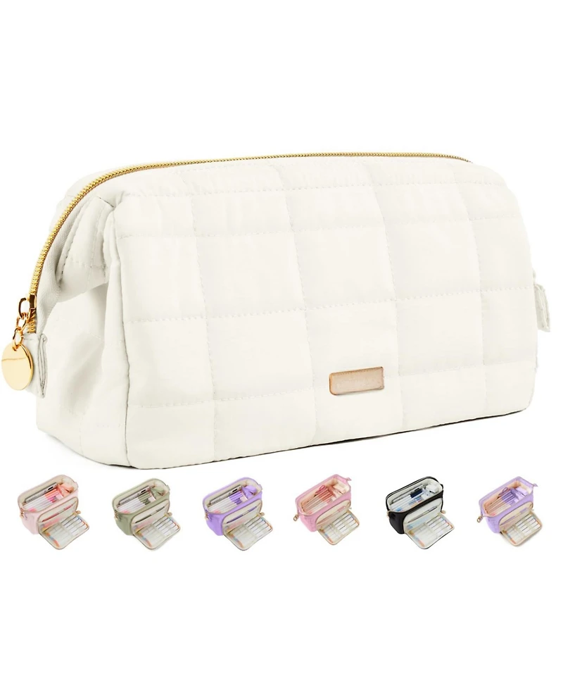 Danrong Large Pencil Case Soft Quilted Bag Wide Opening Multi Compartment School Supplies Storage Organizer Portable Durable Zipper