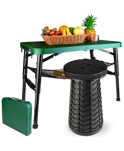 Piscifun Portable Folding Table Stool Set Lightweight Collapsible Camping Picnic Beach Fishing Outdoor Mesh Storage