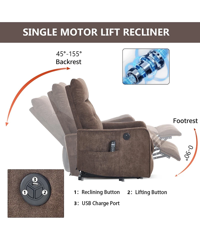Clihome Power Lift Recliner Chair with Massage and Heat, Single Motor Reclining Chair with Usb Port, 155degree(s) Recline Lift Chair for Elderly