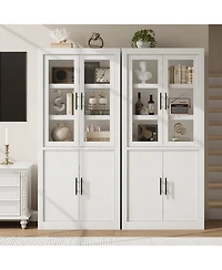 homfan 70.45" Tall Farmhouse Kitchen Pantry Cabinet, 4-Door Wood Storage with Adjustable Shelves