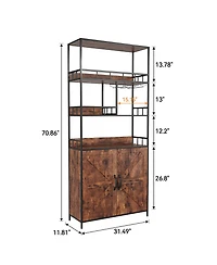 homfan 70.8" Tall Bakers Rack with Cabinet 5-Tier Freestanding Wine and Coffee Bar Cabinet, Wooden Doors, Open Storage Shelves, Metal Spice Rack