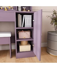 Streamdale Furniture Stylish Vanity Desk Set with Lighted Mirror, Stool and 3 Color Modes